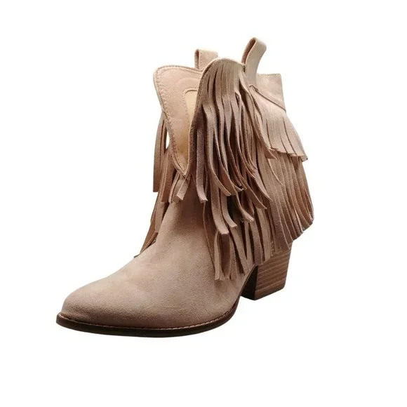 Coconuts by Matisse Natural Logan Fringe Western Style Booties Boots size 9.5 - Picture 3 of 9